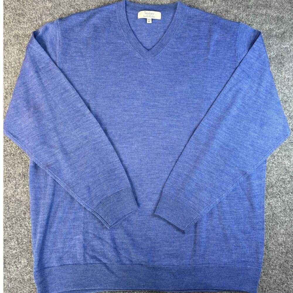 NWOT Turnbury Size XL sweater 100% Extra Fine Merino Wool Blue V-Neck Men's